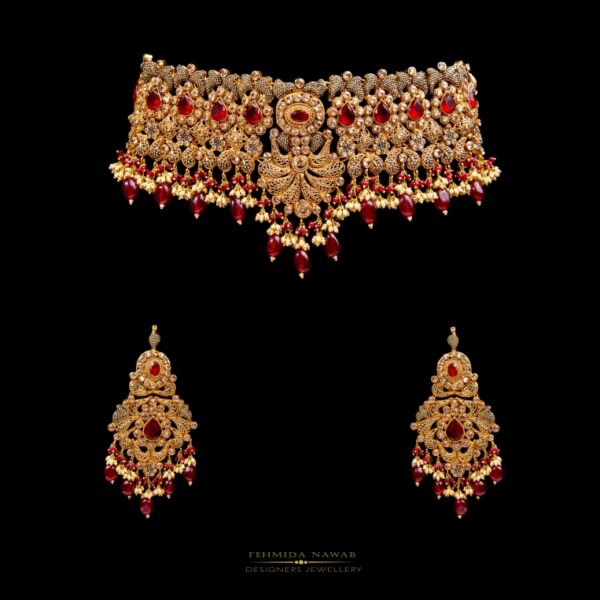 Traditional Ruby and Zircon Bridal Set - BR05