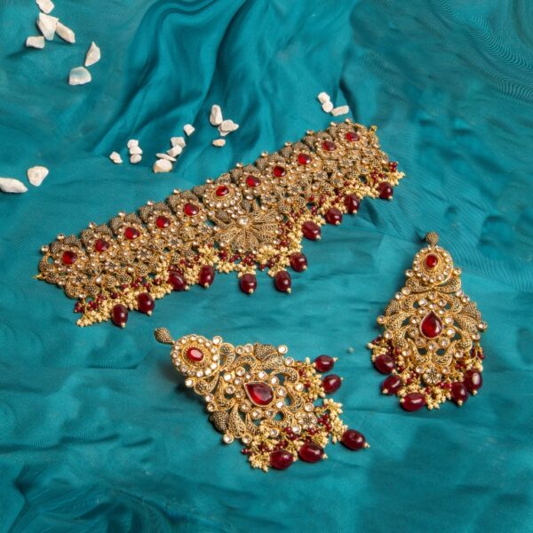 Traditional Ruby and Zircon Bridal Set - BR05 - Image 4