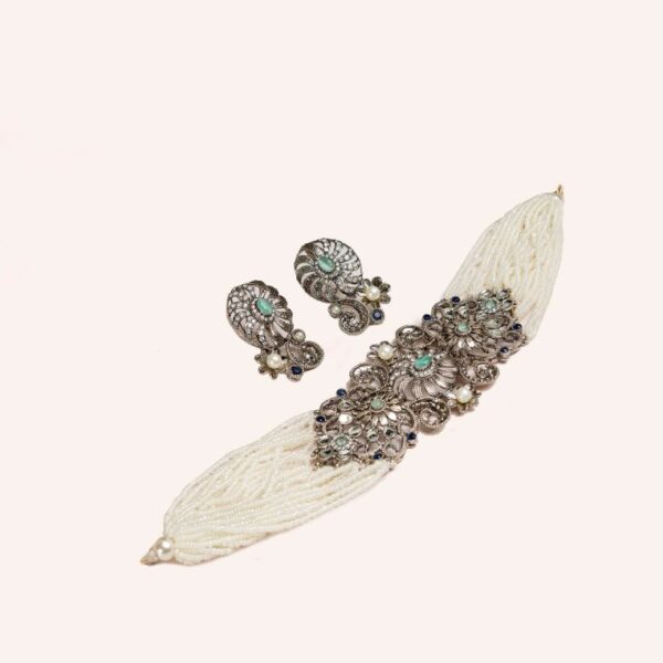 Silver Light Green Choker Set - FNNS03 - Image 2