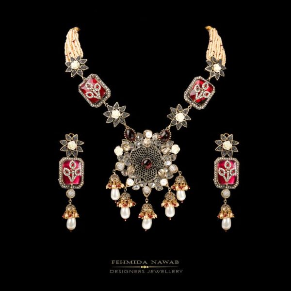 Modern Ruby Necklace Set - FNNS09