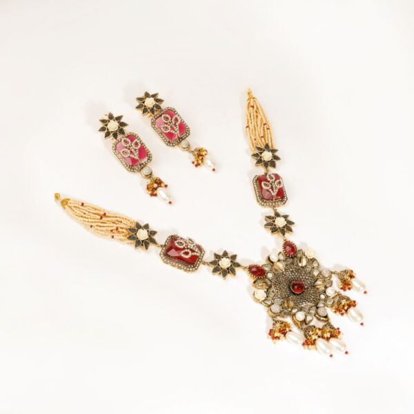 Modern Ruby Necklace Set - FNNS09 - Image 2