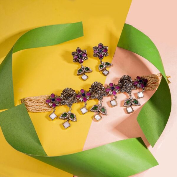 Delicate Flower Choker Set - FNNS08 - Image 3