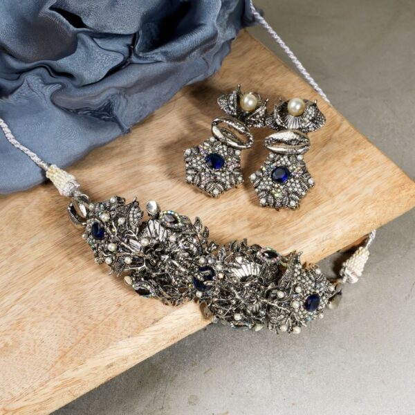 Glamorous Silver Choker Set - FNNS07 - Image 3