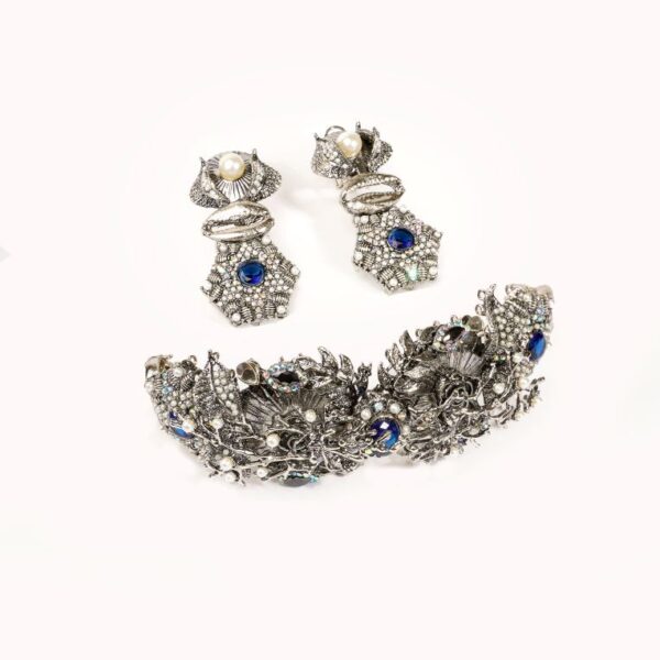 Glamorous Silver Choker Set - FNNS07 - Image 2
