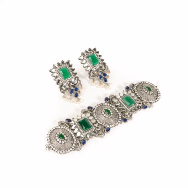 Silver Emerald Choker Set - FNNS05 - Image 3