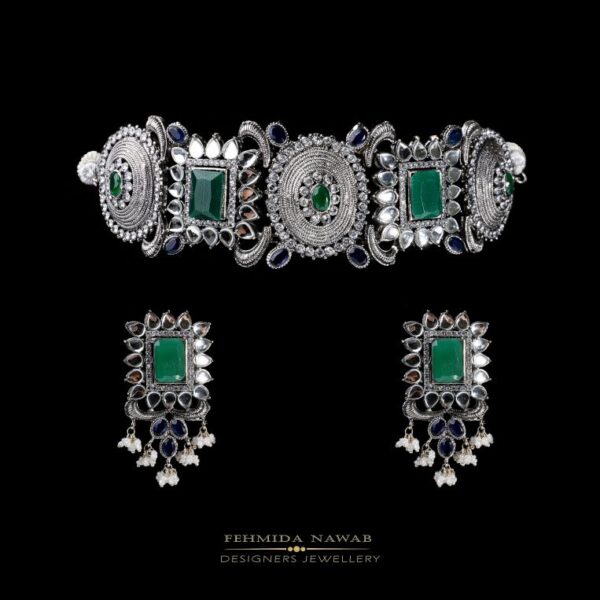 Silver Emerald Choker Set - FNNS05